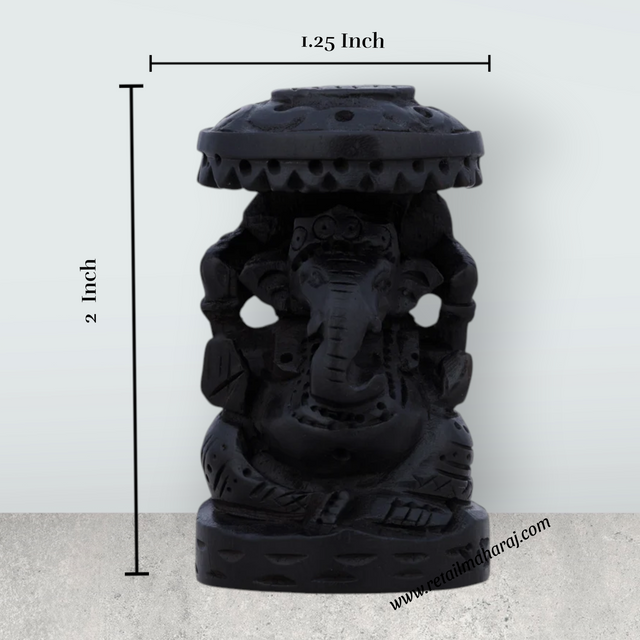 Ganesh Murti Sitting On Base - 2 x 1.25 Inches | Karungali Statue/ Vinayaka Statue With Umbrella for Pooja - Retail Maharaj