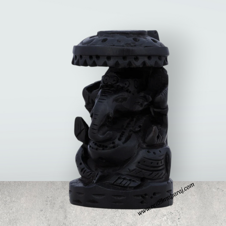 Ganesh Murti Sitting On Base - 2 x 1.25 Inches | Karungali Statue/ Vinayaka Statue With Umbrella for Pooja - Retail Maharaj