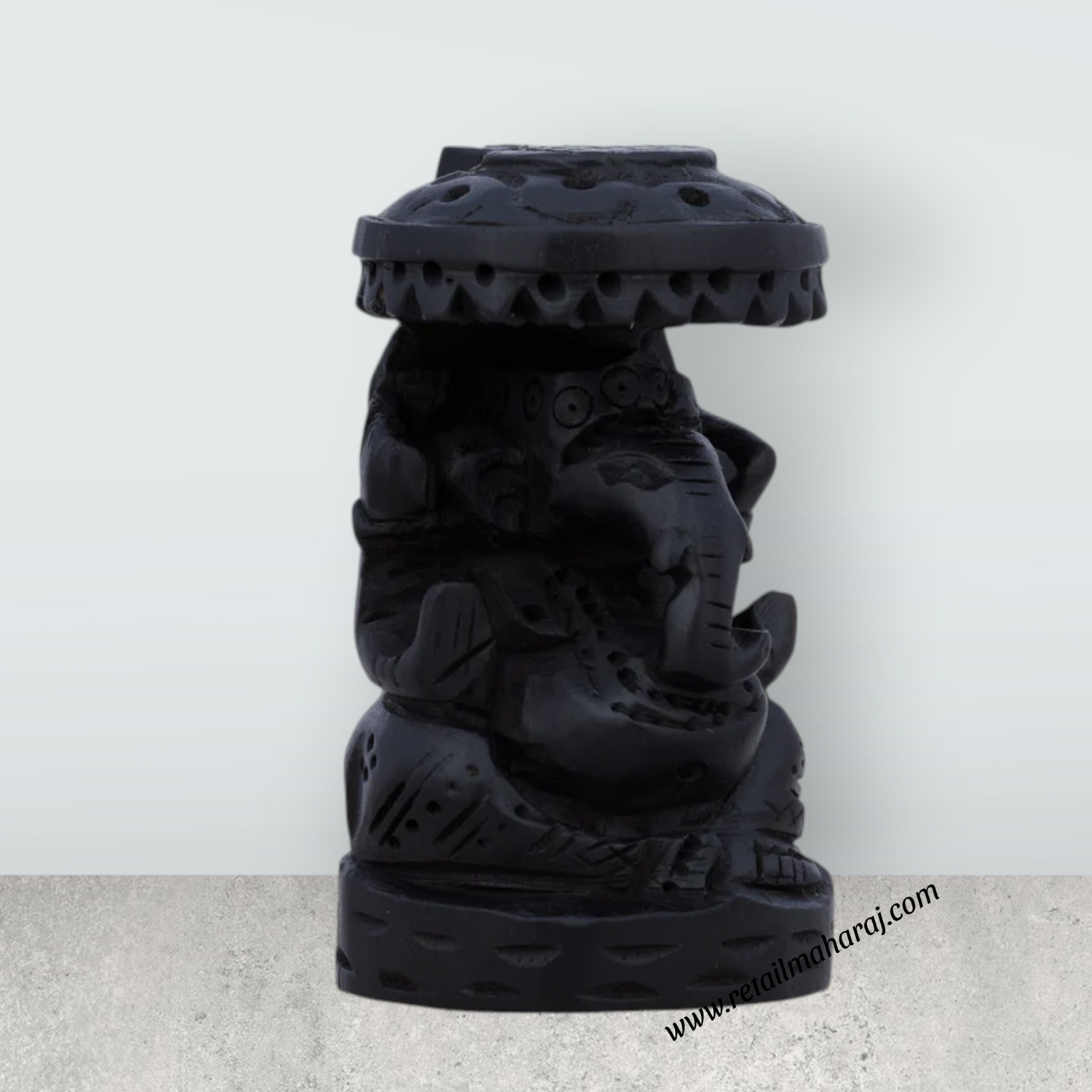 Ganesh Murti Sitting On Base - 2 x 1.25 Inches | Karungali Statue/ Vinayaka Statue With Umbrella for Pooja - Retail Maharaj