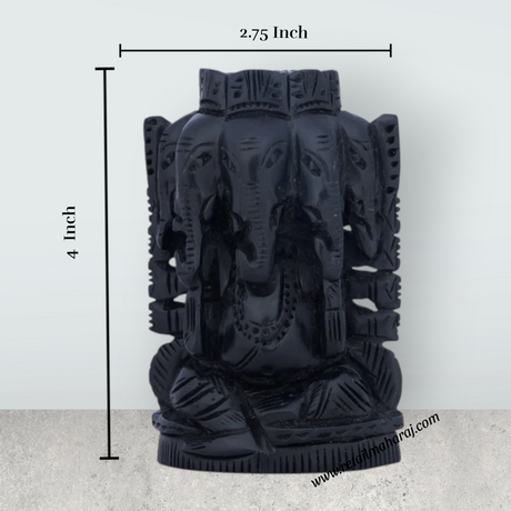 5 Face Ganesh Murti - 4 x 2.75 Inches | Karungali Statue/ Ebony 5 Face Vinayaka Idol for Pooja - Retail Maharaj
