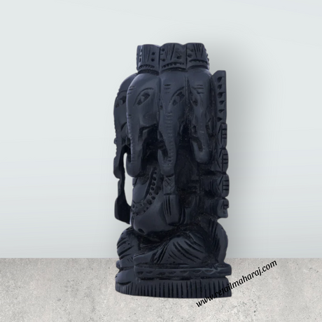 5 Face Ganesh Murti - 4 x 2.75 Inches | Karungali Statue/ Ebony 5 Face Vinayaka Idol for Pooja - Retail Maharaj