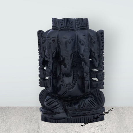 5 Face Ganesh Murti - 4 x 2.75 Inches | Karungali Statue/ Ebony 5 Face Vinayaka Idol for Pooja - Retail Maharaj
