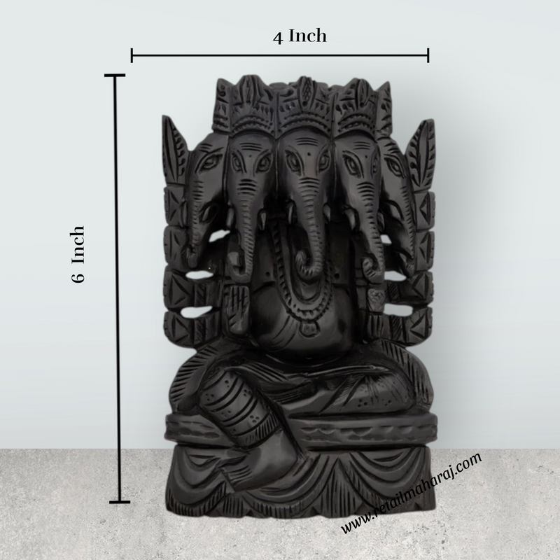 5 Face Ganesh Murti - 6 x 4 Inches | Karungali Statue/ Ebony 5 Face Vinayaka Idol for Pooja