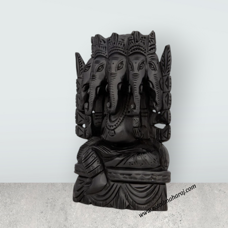 5 Face Ganesh Murti - 6 x 4 Inches | Karungali Statue/ Ebony 5 Face Vinayaka Idol for Pooja - Retail Maharaj