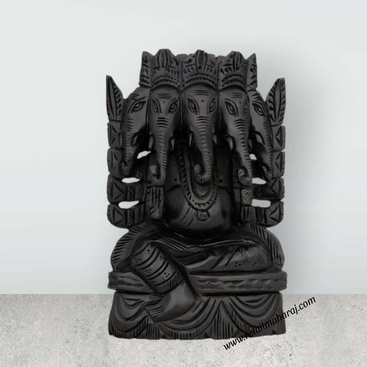 5 Face Ganesh Murti - 6 x 4 Inches | Karungali Statue/ Ebony 5 Face Vinayaka Idol for Pooja - Retail Maharaj