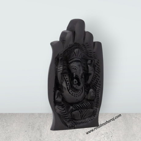 Hand Ganesh Murti - 4 x 2.5 Inches | Karungali Statue/ Vinayaka Statue/ Ganpati Idol for Pooja - Retail Maharaj