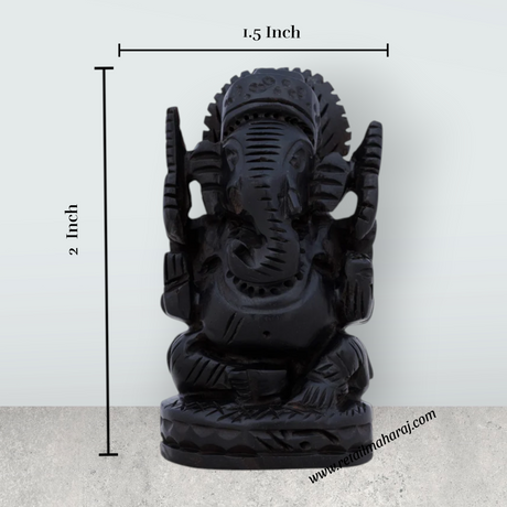 Ganesh Murti Sitting On Base - 2 x 1.5 Inches | Karungali Statue/ Vinayaka Statue for Pooja - Retail Maharaj