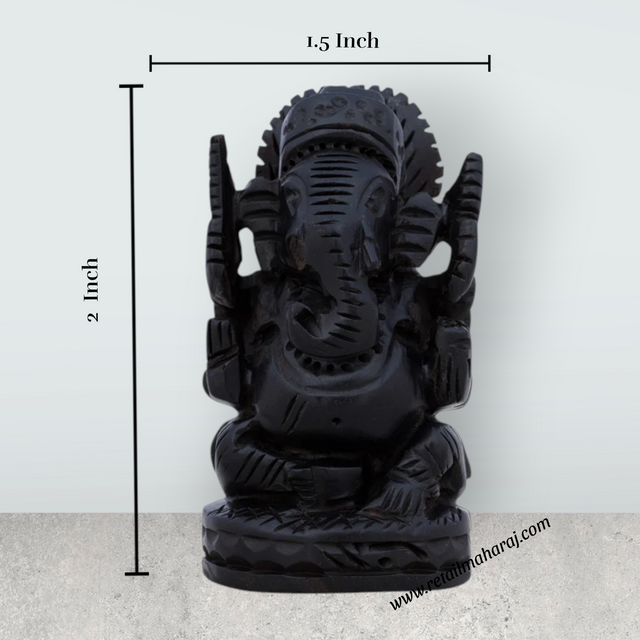 Ganesh Murti Sitting On Base - 2 x 1.5 Inches | Karungali Statue/ Vinayaka Statue for Pooja - Retail Maharaj