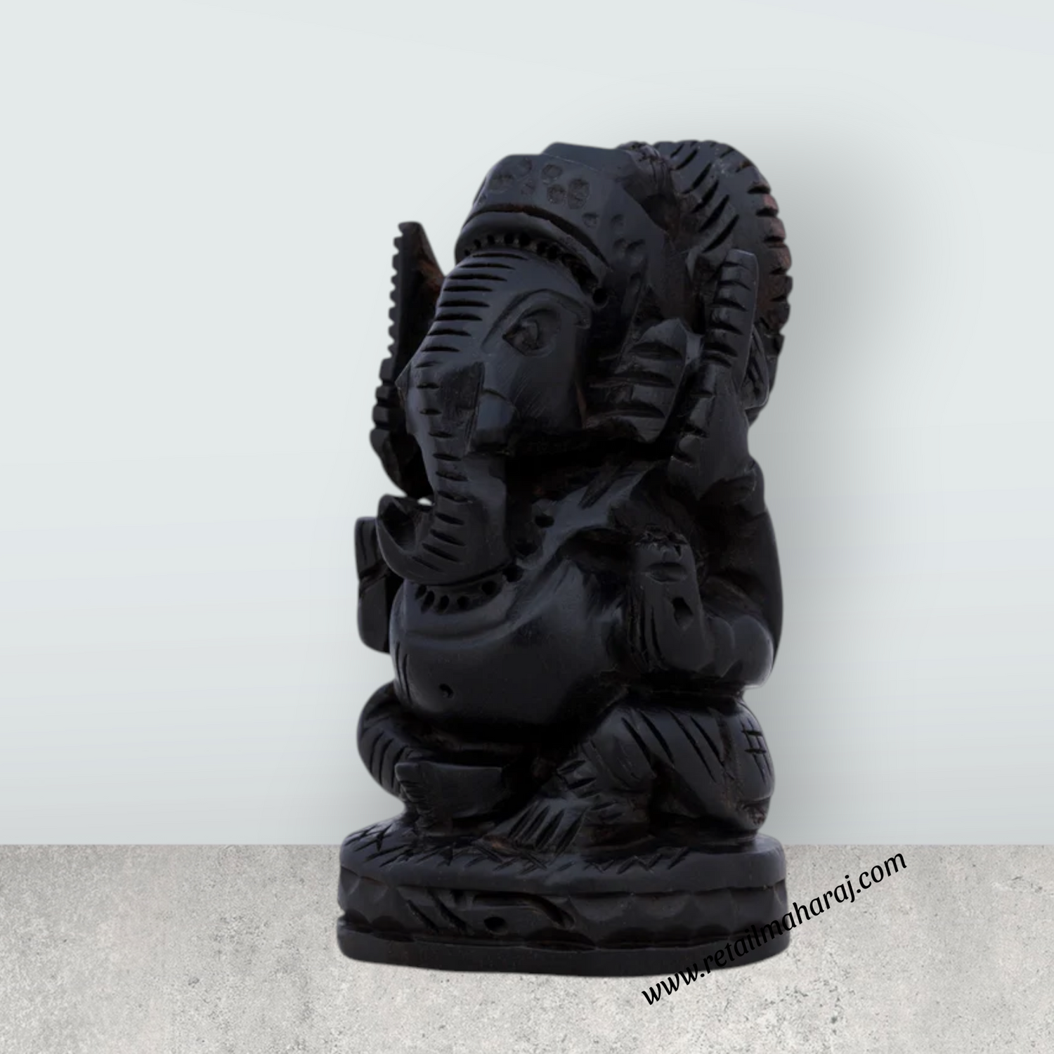 Ganesh Murti Sitting On Base - 2 x 1.5 Inches | Karungali Statue/ Vinayaka Statue for Pooja - Retail Maharaj