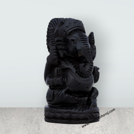 Ganesh Murti Sitting On Base - 2 x 1.5 Inches | Karungali Statue/ Vinayaka Statue for Pooja - Retail Maharaj