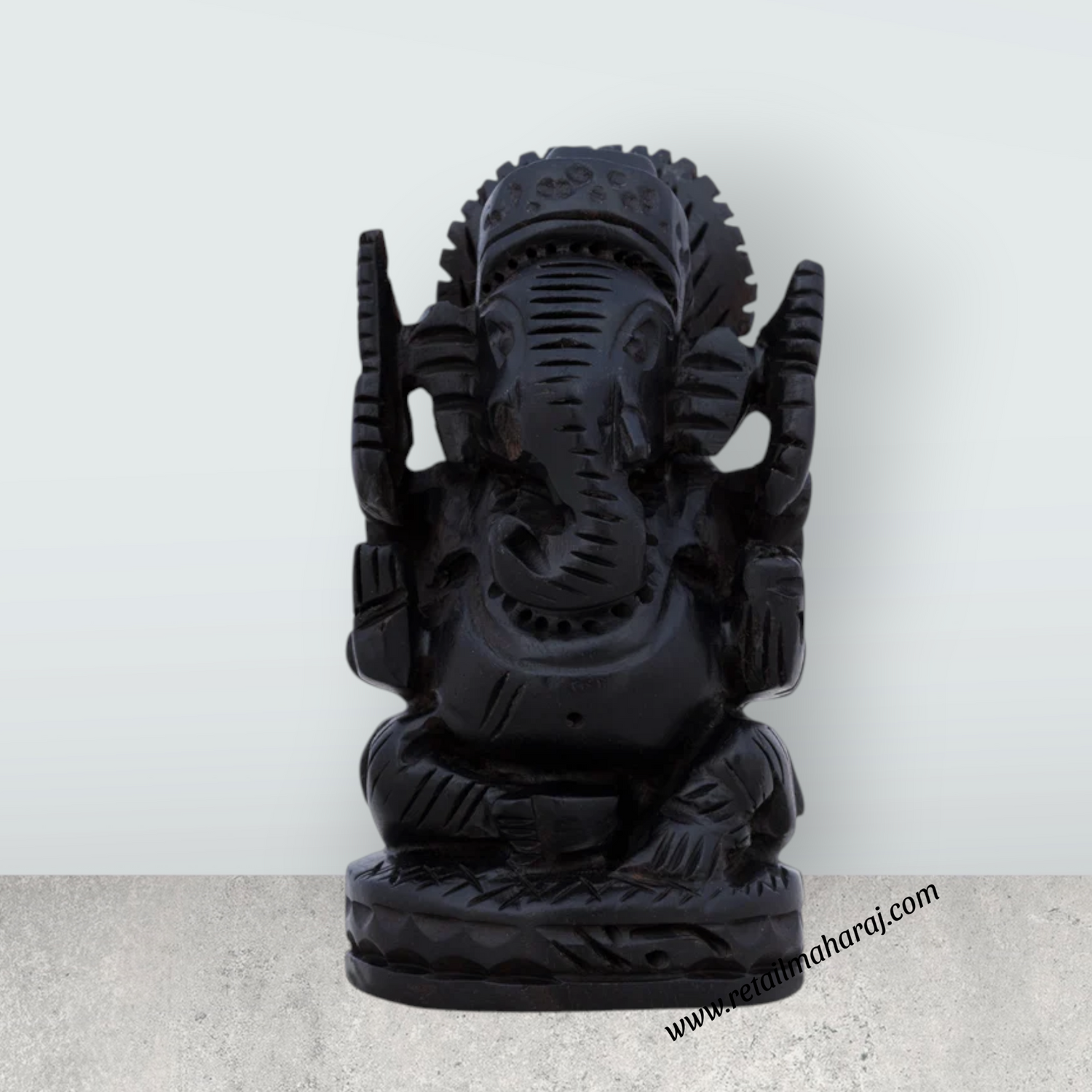 Ganesh Murti Sitting On Base - 2 x 1.5 Inches | Karungali Statue/ Vinayaka Statue for Pooja - Retail Maharaj