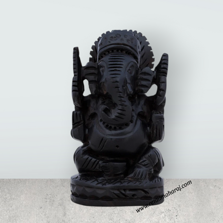 Ganesh Murti Sitting On Base - 2 x 1.5 Inches | Karungali Statue/ Vinayaka Statue for Pooja - Retail Maharaj