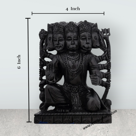 Panchmukhi Hanuman Statue With Base - 6 x 4 Inches | Karungali Statue/ Panchamukha Hanuman Idol for Pooja - Retail Maharaj