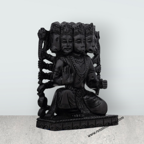 Panchmukhi Hanuman Statue With Base - 6 x 4 Inches | Karungali Statue/ Panchamukha Hanuman Idol for Pooja - Retail Maharaj