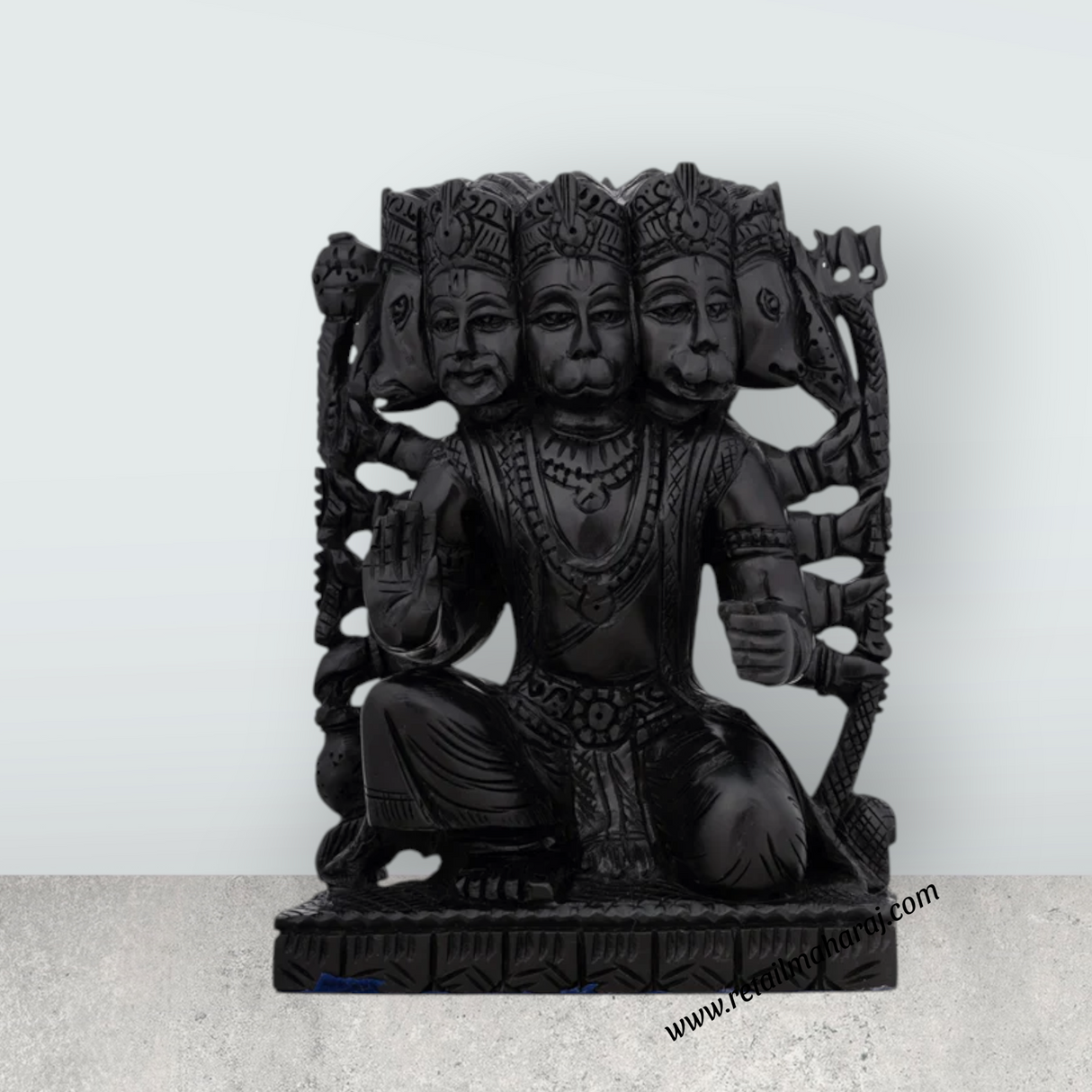 Panchmukhi Hanuman Statue With Base - 6 x 4 Inches | Karungali Statue/ Panchamukha Hanuman Idol for Pooja - Retail Maharaj
