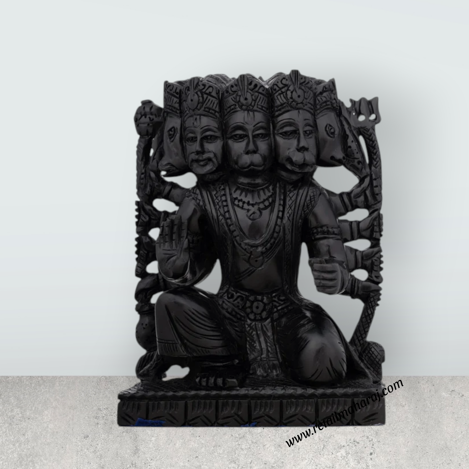 Panchmukhi Hanuman Statue With Base - 6 x 4 Inches | Karungali Statue/ Panchamukha Hanuman Idol for Pooja - Retail Maharaj