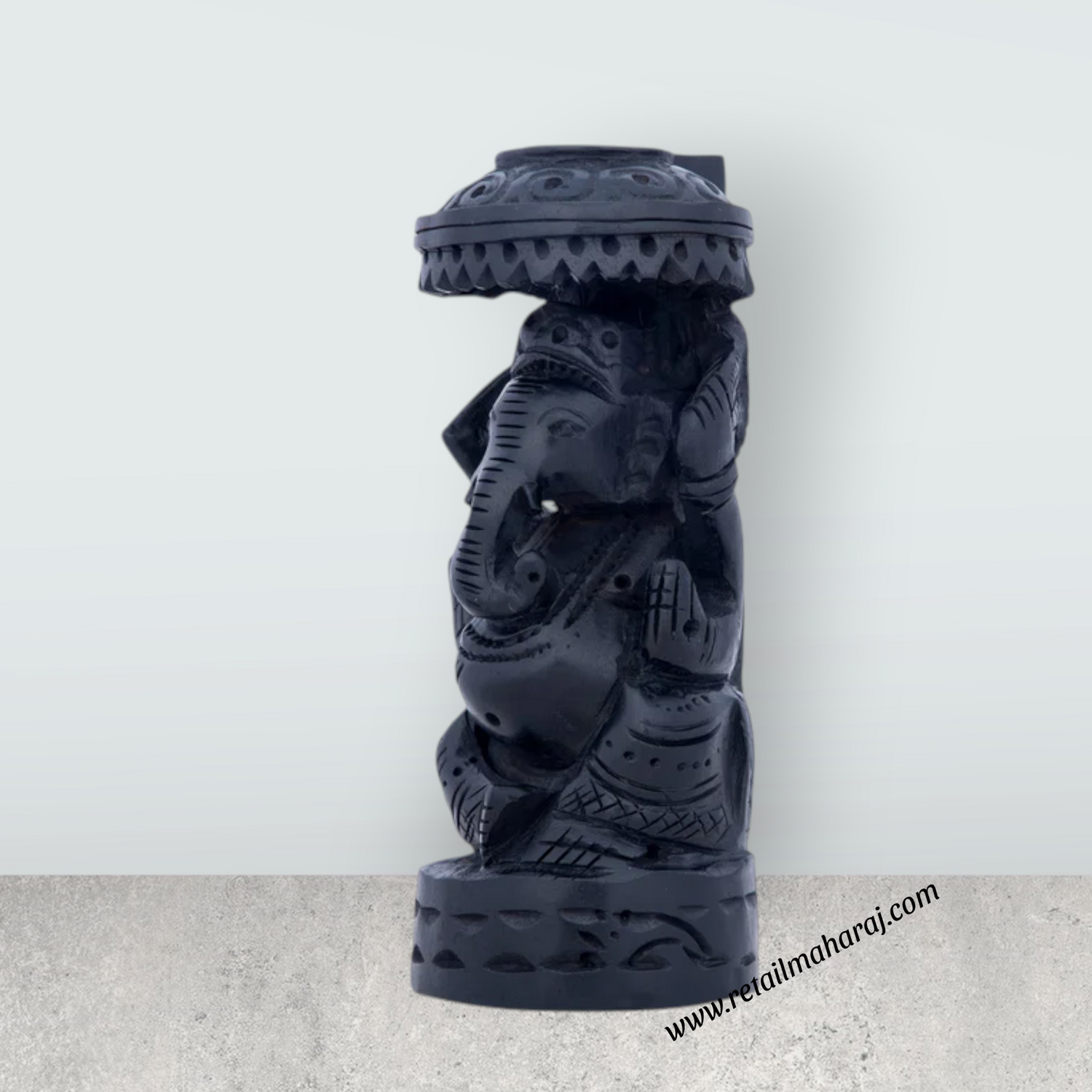 Ganesh Murti - 4 x 1.75 Inches | Karungali Statue/ Vinayaka Idol/ Ganpati Murti with Umbrella for Pooja - Retail Maharaj