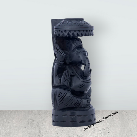 Ganesh Murti - 4 x 1.75 Inches | Karungali Statue/ Vinayaka Idol/ Ganpati Murti with Umbrella for Pooja - Retail Maharaj