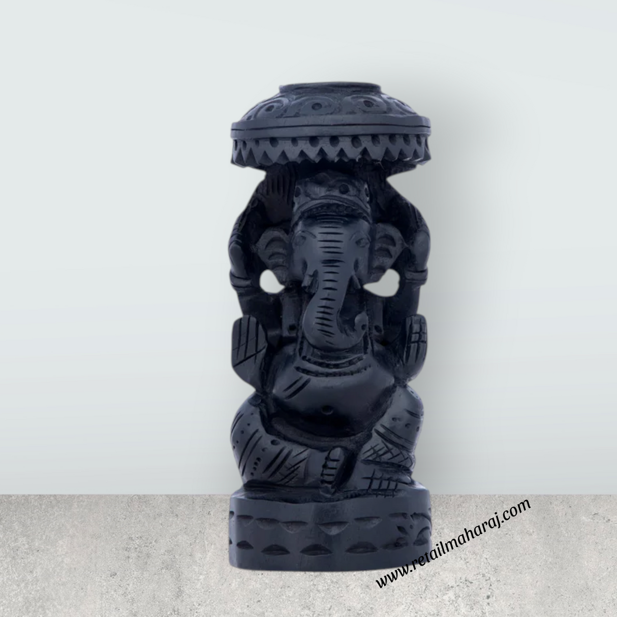 Ganesh Murti - 4 x 1.75 Inches | Karungali Statue/ Vinayaka Idol/ Ganpati Murti with Umbrella for Pooja - Retail Maharaj