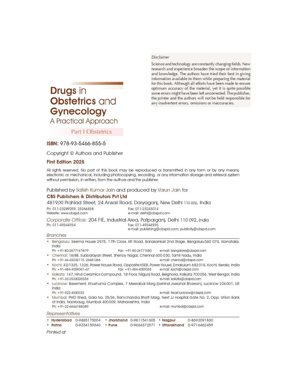 Drugs In Obstetrics And Gynecology A Practical Approach Part I Obstetrics (Pb 2025) - Retail Maharaj