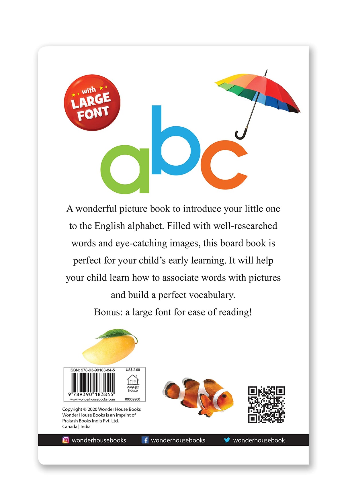 ABC – Early Learning Board Book with Large Font: Brightly Illustrated Alphabet Book for Kids | Big Board Books Series for Babies, Toddlers & Preschoolers | Learn ABC with Bold Letters & Clear Pictures | Ages 0–5 Years - Retail Maharaj