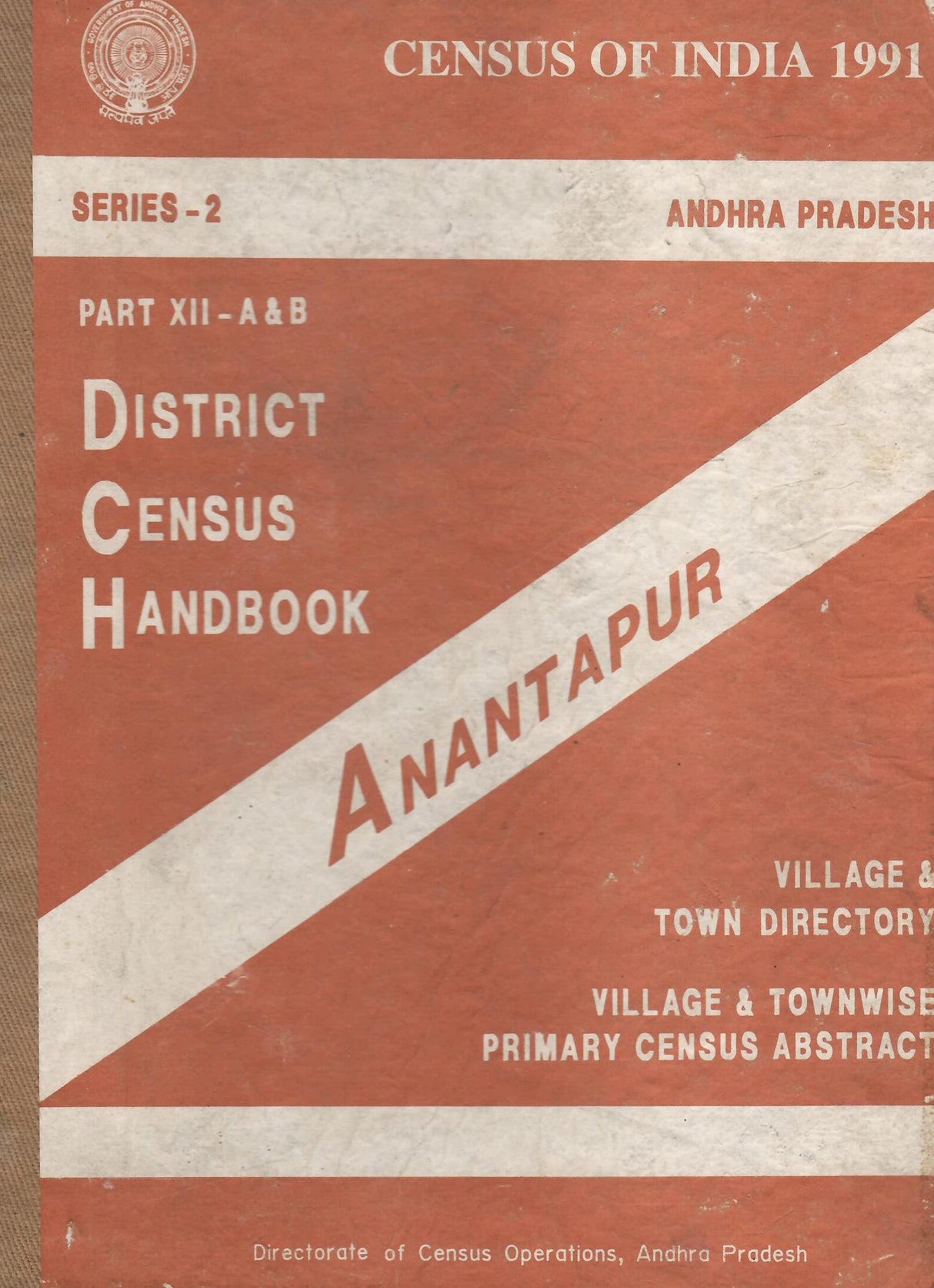 Census of India 1991 - Andhra Pradesh - District Census Handbook - Anantapur [Hardcover] Directorate of Census Operations