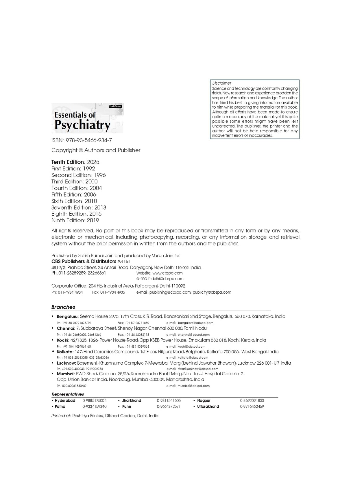 Essentials Of Psychiatry 10Ed (Pb 2025) - Retail Maharaj