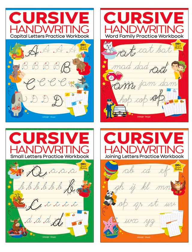 Cursive Handwriting Practice Workbooks (Set of 4): Small Letters, Capital Letters, Joining Letters & Word Families | Level 1 | Ages 5–8 | Build Writing Skills with Fun Exercises - Retail Maharaj