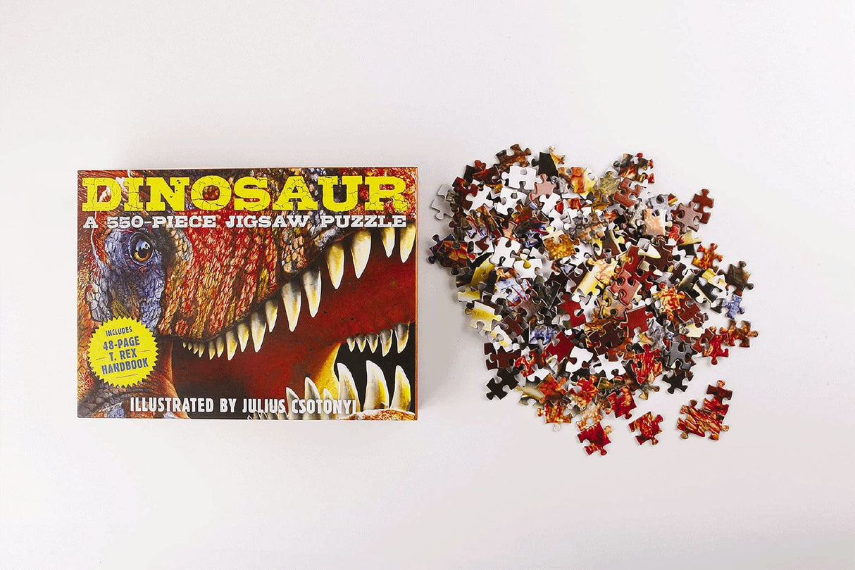 Dinosaurs: 550-Piece Jigsaw Puzzle & Book: A 550-Piece Family Jigsaw Puzzle Featuring the T-Rex Handbook! (Discovering) - Retail Maharaj