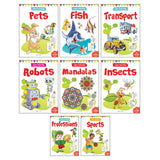 Let's Color: Copy Color Art Pack of 8 Books (Transport, Professions, Pets, Fish, Insects, Robots, Mandalas and Sports) - 3 years to 8 years - Retail Maharaj