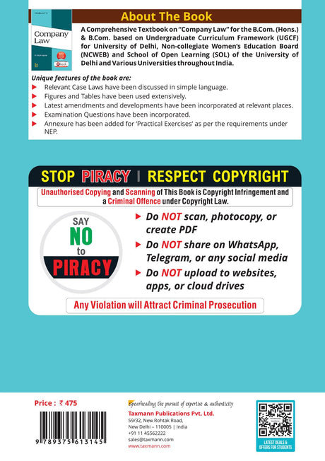 Taxmann's Company Law – Concise | NEP-aligned & Practice-oriented Textbook with MCA Rules & SEBI Regulations—Integrating Statutory Principles | Judicial Interpretation | Compliance Practices - Retail Maharaj