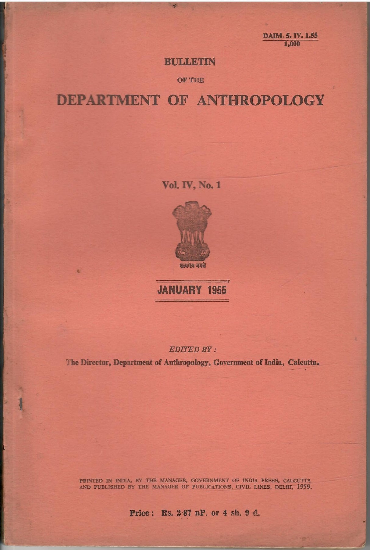 Bulletin Of The Department Of Anthropology vol. IV, No.1 & 2 (Set of 2 book)