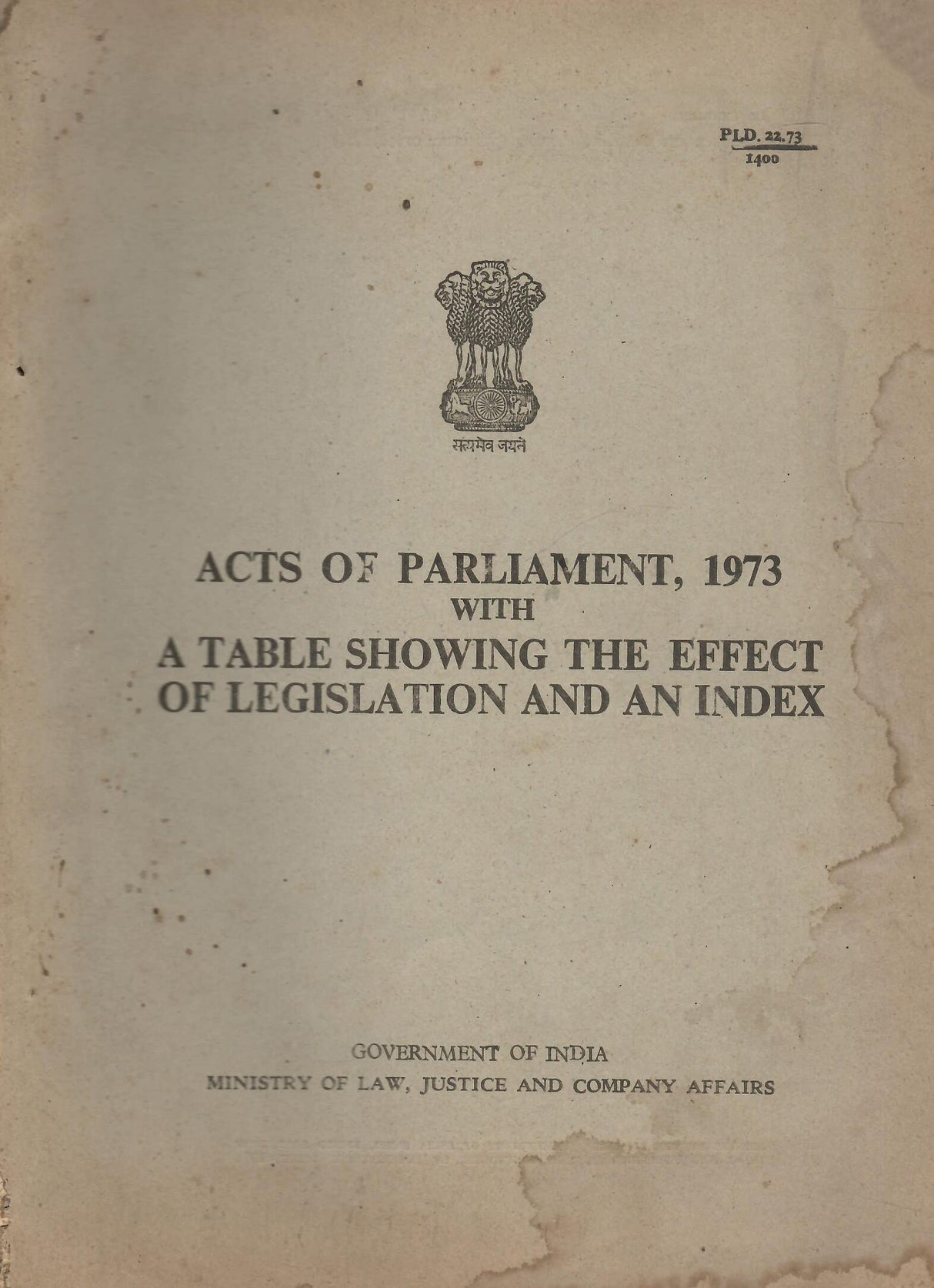 Acts of Parliament, 1973 with A Table Showing the Effect of Legislation and An Index [Hardcover] Ministry of Law