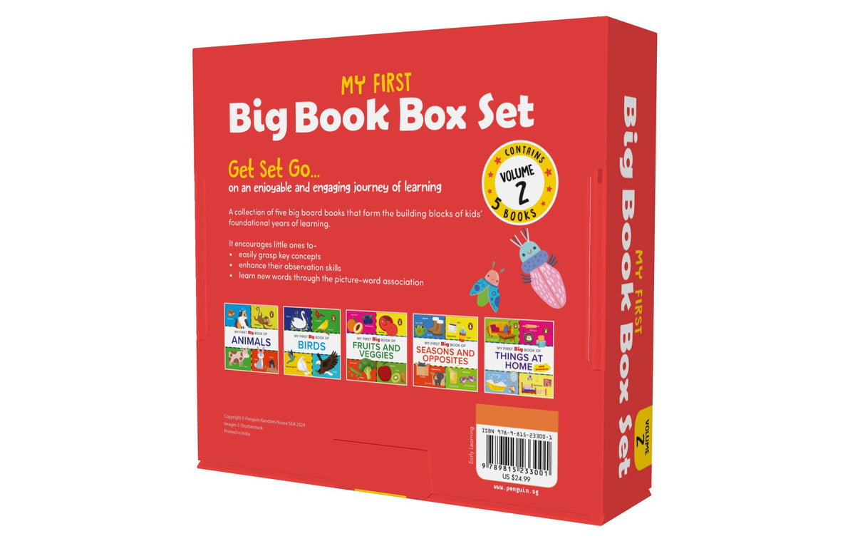 My First Big Book Boxset-Volume 2 (5 Books): A Pizza Box of 5 Large Font Illustrated Board Books on Animals, Birds, Fruits and Vegetables, Seasons, Opposites and Things at Home | Vocabulary Builder for Preschool Kids, Toddlers I Perfect Gift Set I Ages 1+ - Retail Maharaj