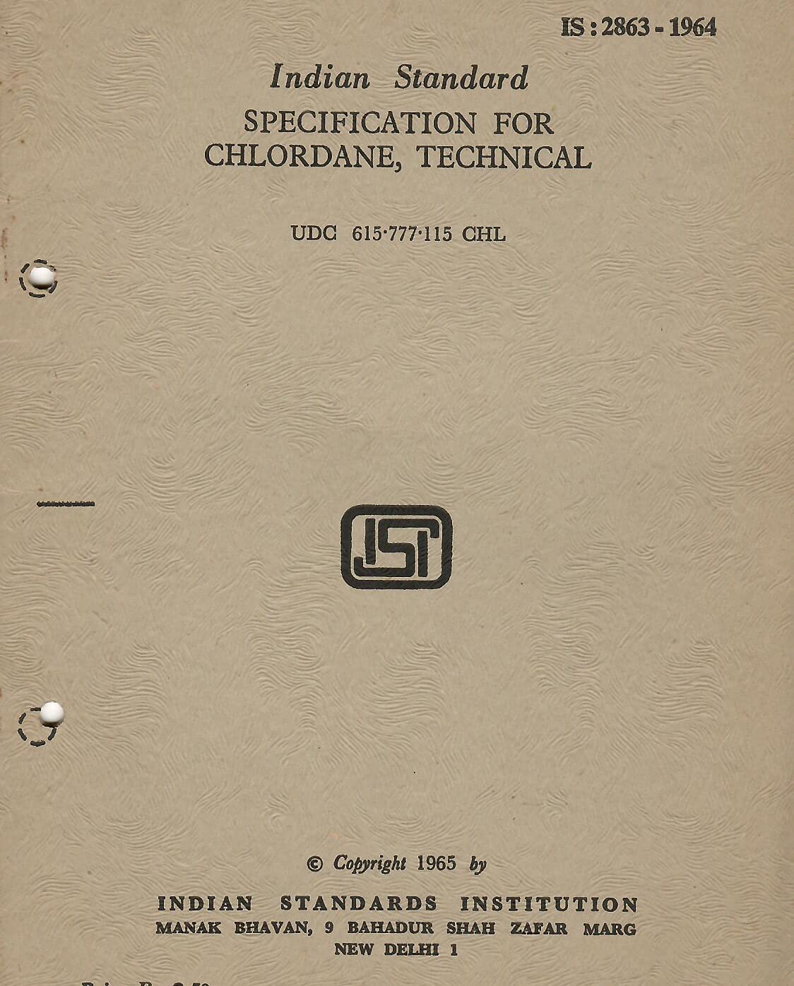IS : 2863-1964 - Specification for Chlordane, Technical [Paperback] Indian Standards Institution