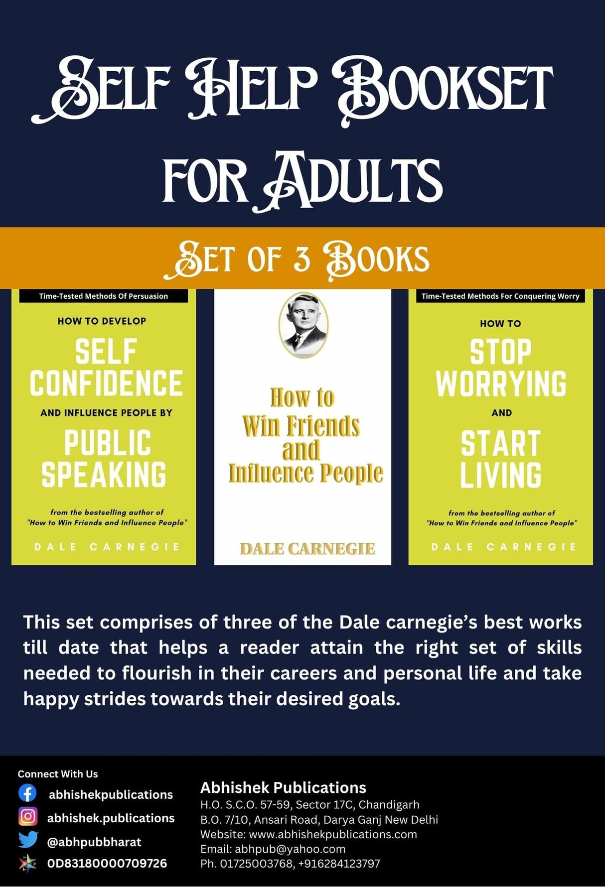 Pack of 3 Self Help Bookset for Adult - How to Win Friends and Influence People, Stop Worrying and Start Living, Develop Self Confidence and Influence People by Public Speaking - Retail Maharaj