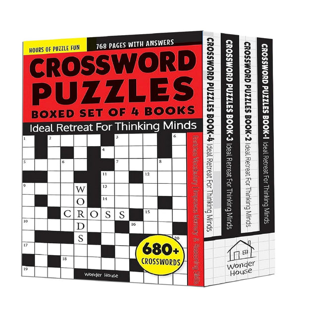 Crossword Puzzles Boxed Set (Set of 4 Books): Fun Word Games to Boost Vocabulary & Spelling | Ages 7–12 | 200+ Brain-Teasing Puzzles for Kids - Retail Maharaj