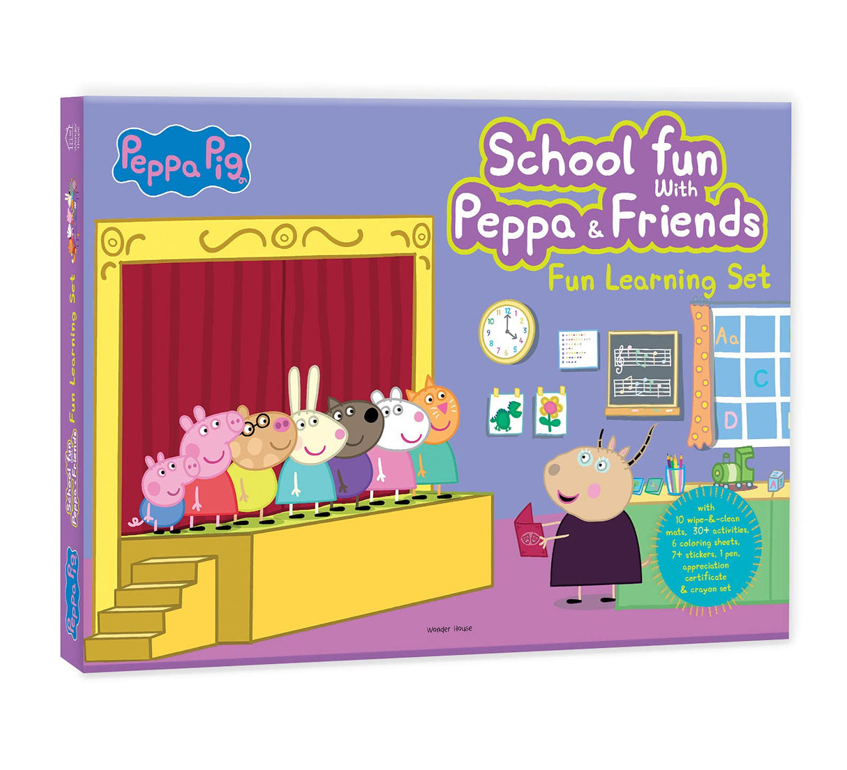 Peppa Pig - School Fun With Peppa & Friends : Fun Learning Set (With Wipe And Clean Mats, Coloring Sheets, Stickers, Appreciation Certificate, Crayon Set And Pen) - Retail Maharaj