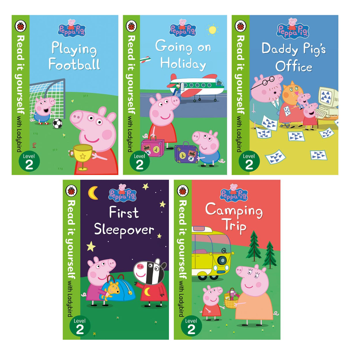 Peppa Pig Read It Yourself Tuck Box Level 2: 5 Books Tuck-Box Set (First Sleepover, Playing Football, Going on Holiday and More) - Retail Maharaj