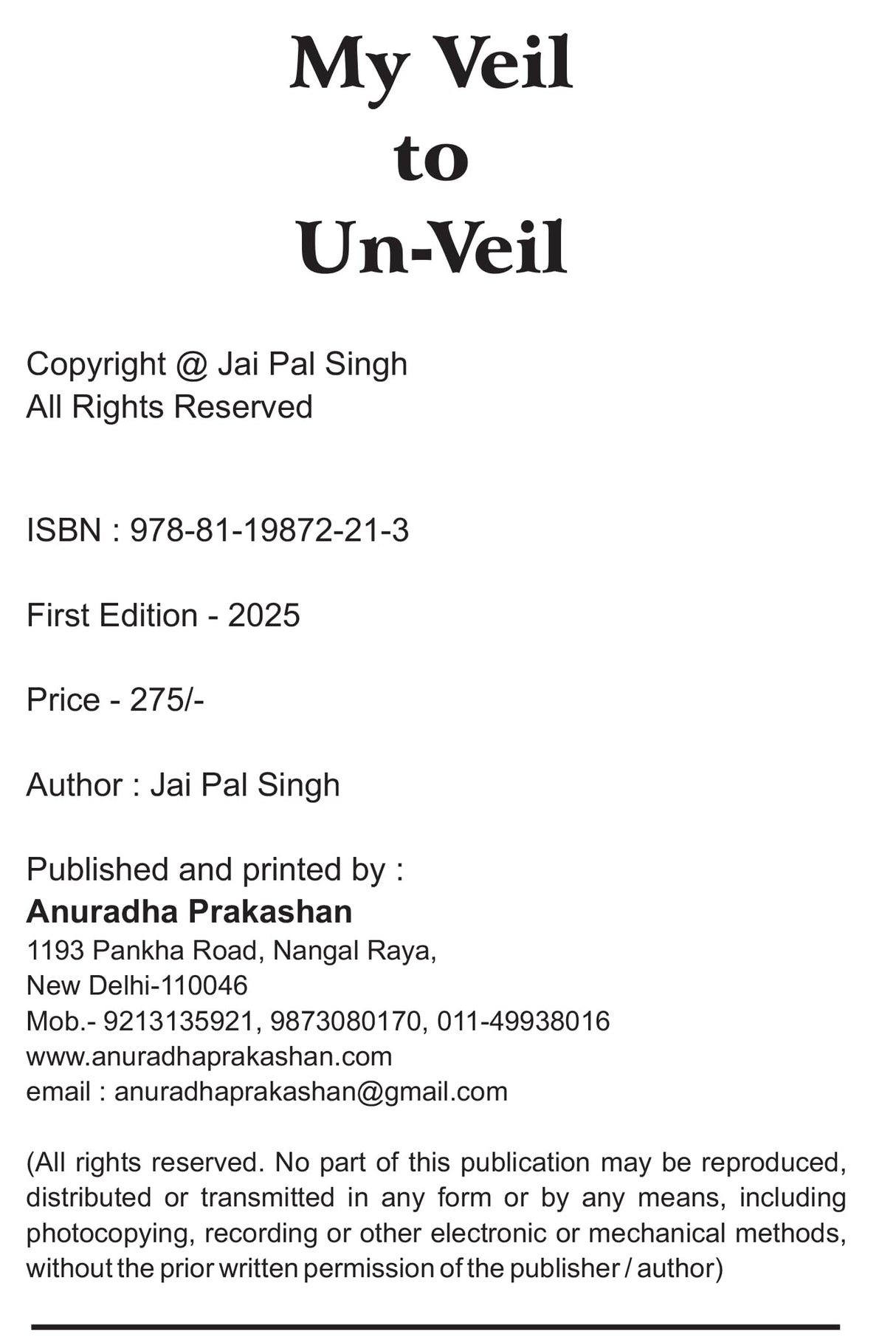 My Veil to Unveil - Retail Maharaj