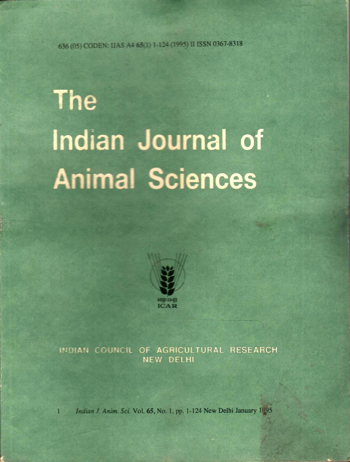 The Indian Journal Of Animal Sciences - Vol. 65 , No. 1 To 12 (Year 1995 January To December) (Set Of 12 Issues)