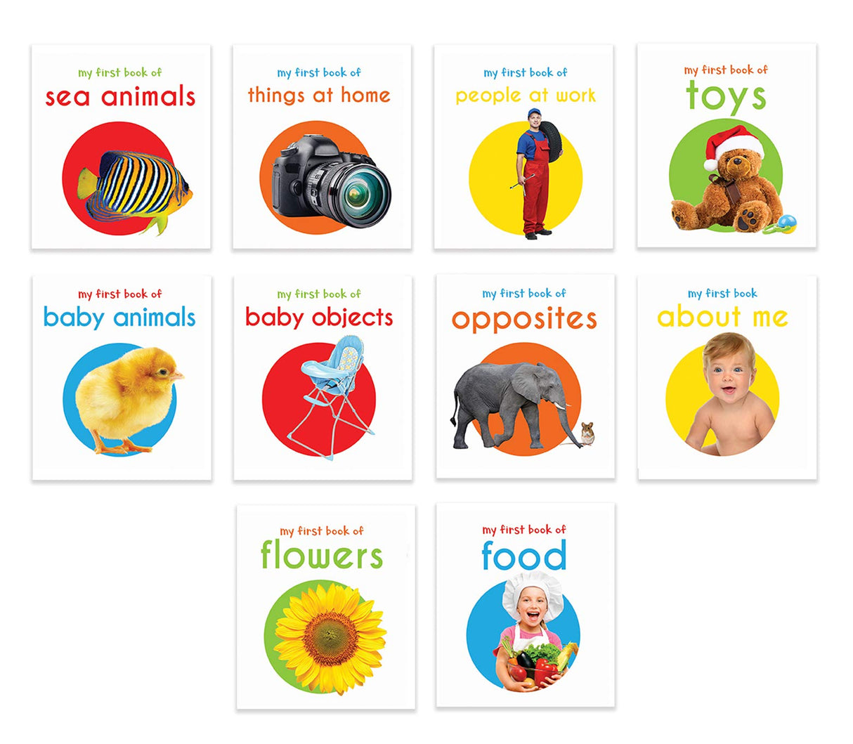 My First Library Pack 2: Boxset of 10 Board Books for Kids (Pack 2) | Includes Baby Objects, Baby Animals, Opposites, People at Work, Flowers, Food, Sea Animals, Things at Home, About Me & Toys | Early Learning Board Books for Babies, Toddlers & Preschool - Retail Maharaj
