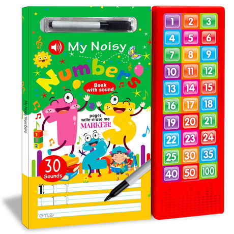 My Noisy Numbers Sound Book with 30 Sounds, Write-Erase Pages, Marker, Interactive Learning Toy for Kids 3 Years and Above - Retail Maharaj