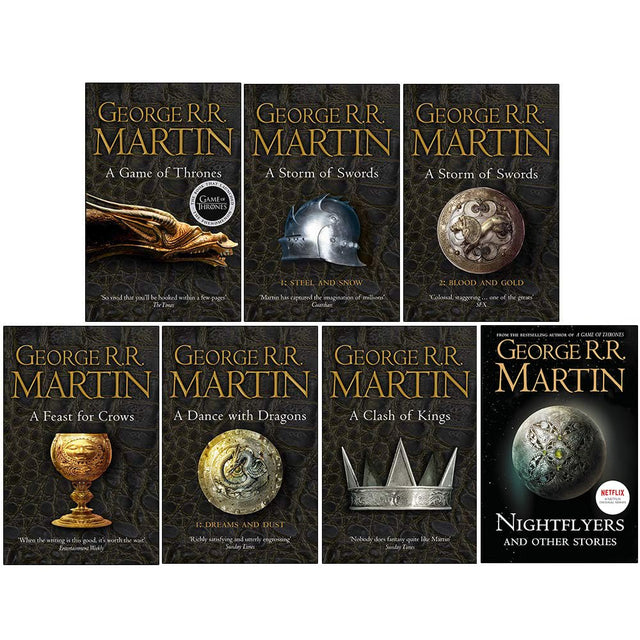 A Song of Ice and Fire Series & Nightflyers 7 Books Collection Set By George R.R. Martin (A Game of Thrones, Steel and Snow, Blood and Gold,A Feast for Crows,A Dance With Dragons,A Clash of Kings) - Retail Maharaj