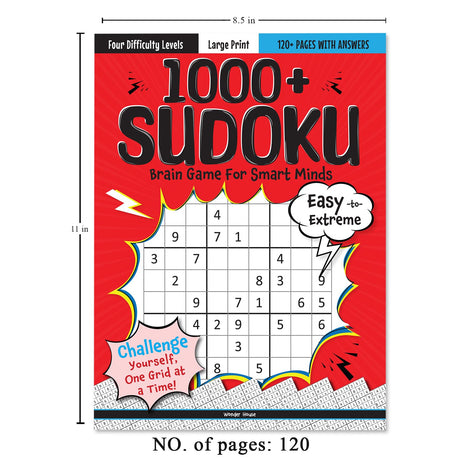 1000+ Sudoku Brain Games for Smart Minds | Fun Logic Puzzles for All Levels | Ages 8–12 | Boost Focus & Problem-Solving Skills with Hours of Fun - Retail Maharaj