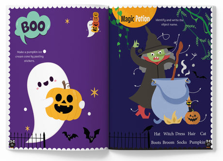 Halloween Activity Book for Kids Spooky Puzzles, Coloring & Games | Ages 4–8 | 2+ Hours of Festive Fun with Mazes, Stickers & More - Retail Maharaj