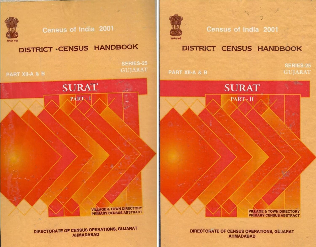 Census of India 2001 - Gujarat - District Census Handbook - Surat - Part - I&II (set of two books )