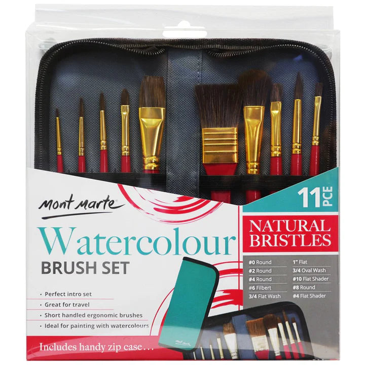 Retail Maharaj Mixed Bristle Brush Set with Wallet for Watercolor Painting Set of 10 Maroon - Retail Maharaj