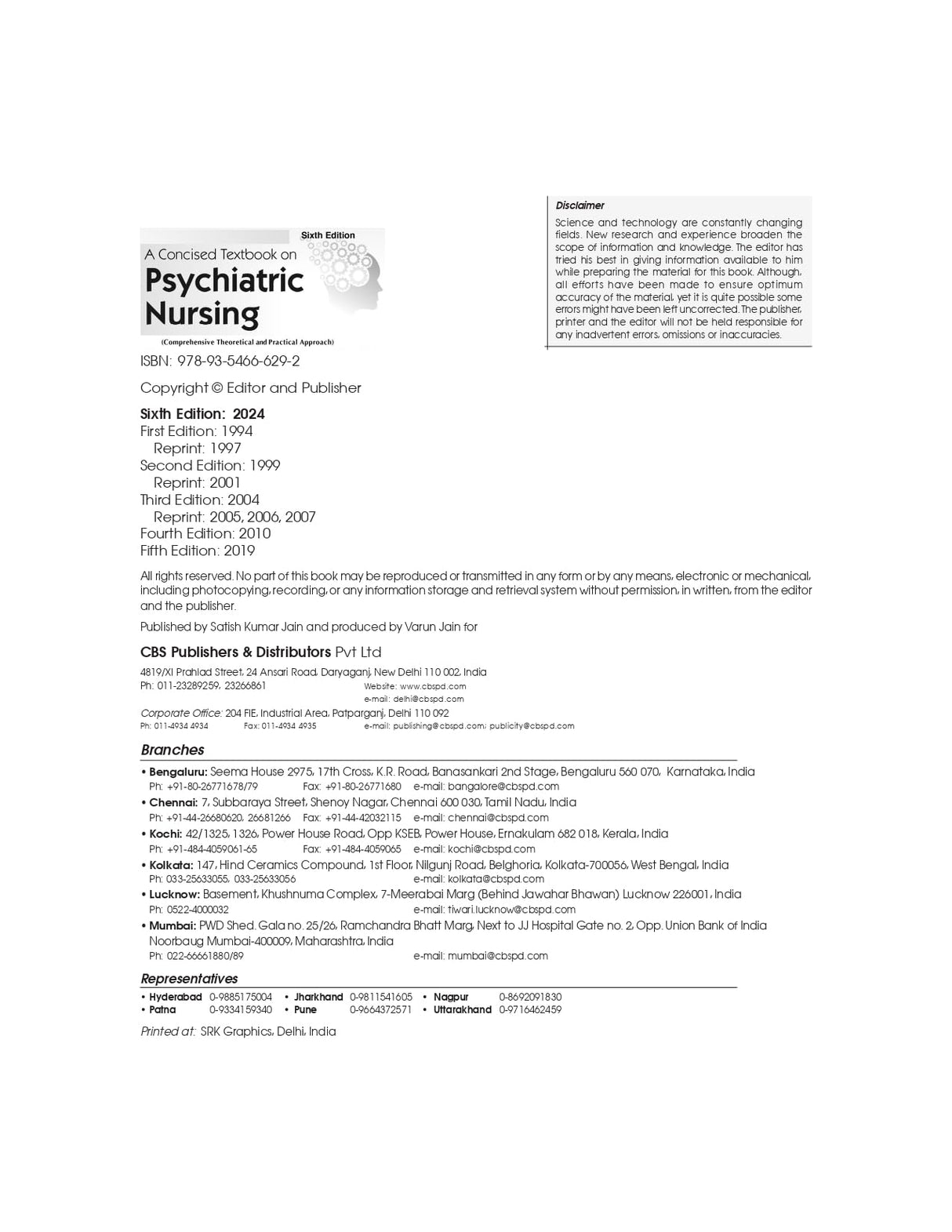 A Concised Textbook on Psychiatric Nursing Comprehensive Theoretical and Practical Approach - 2024 , 6/ed - Retail Maharaj