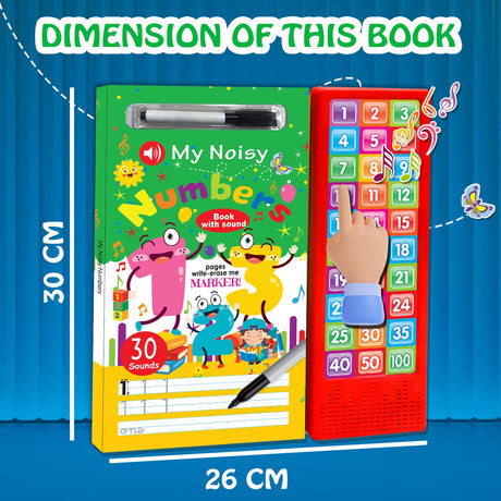 My Noisy Numbers Sound Book with 30 Sounds, Write-Erase Pages, Marker, Interactive Learning Toy for Kids 3 Years and Above - Retail Maharaj
